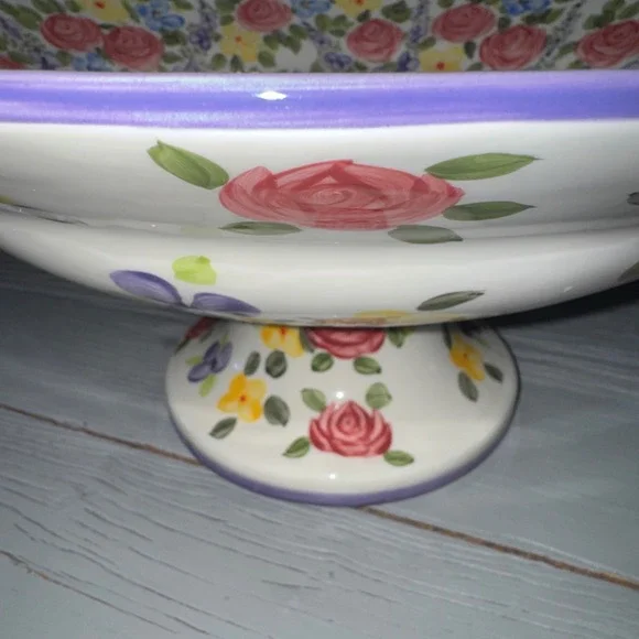 Don Swanson TableTops Unlimited Hand Painted Chintz Pedestal Fruit Bowl Vintsge - Picture 9 of 9